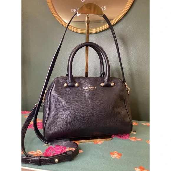 Kate‎ Spade Black Pebbled Leather Satchel Crossbody Bag Gold Hardware PXRU5510