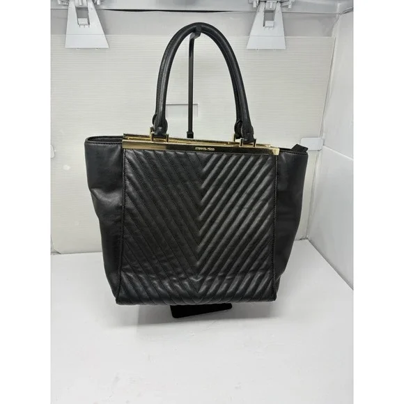 Michael Kors Black Chevron Quilted Leather Tote Satchel Gold Hardware Large