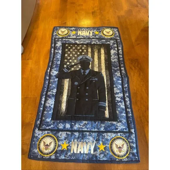Handmade U.S. Navy Patriotic Wall Hanging Quilt Military Veteran Americana Home