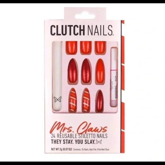 Clutch Nails Holiday Red Nail Set Christmas/Valentines‎ “Mrs Claws”