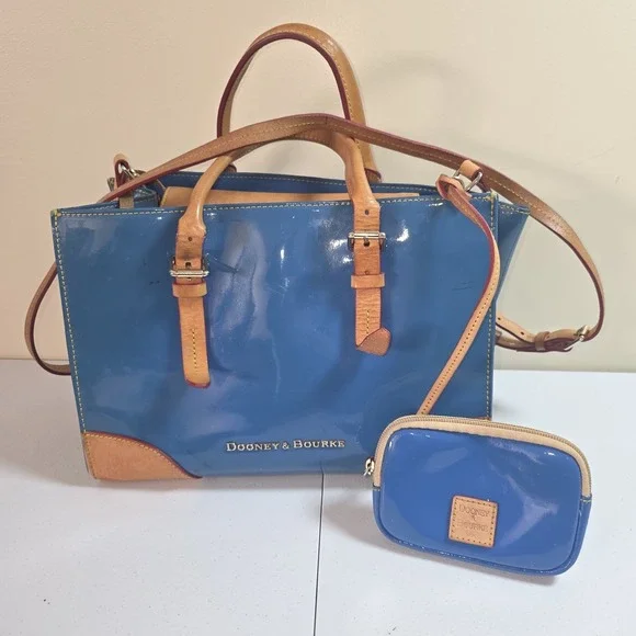 Dooney & Bourke Janine Blue‎ Patent Leather Satchel Shoulder Bag Y2K - Note