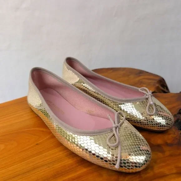 Ann Mashburn Ballet‎ Flats Shoes gold flats snake print tie ballet Italy size 36
