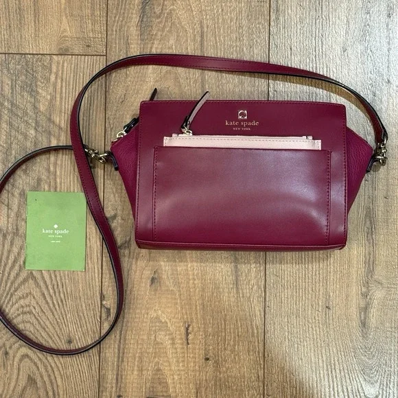 Kate Spade Hadley Street Bernadine Oxblood Zip Top Satchel Crossbody Purse Bag