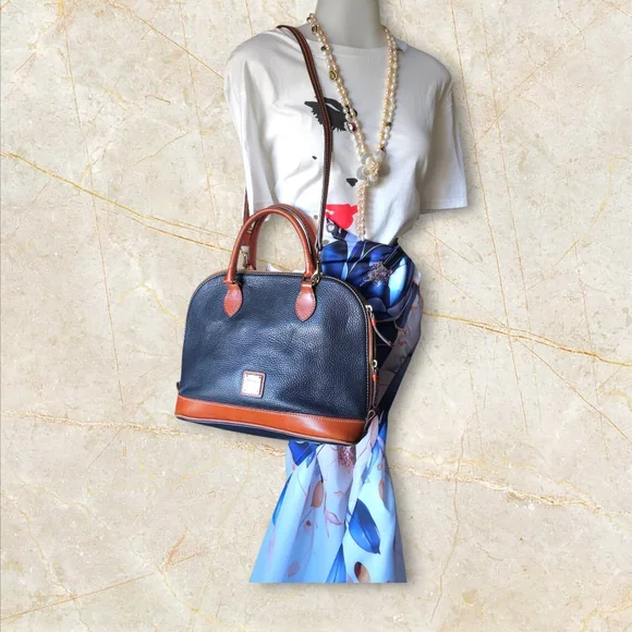 Dooney & Bourke Black and Brown Leather Satchel