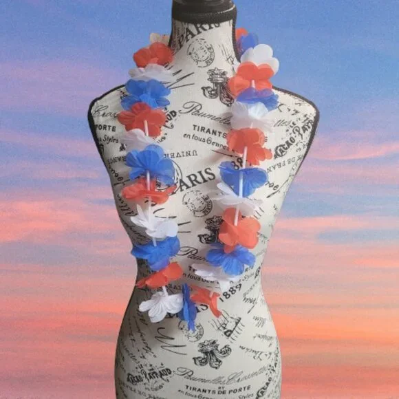 Ten Red, White and Blue Leis for Parties or Parades