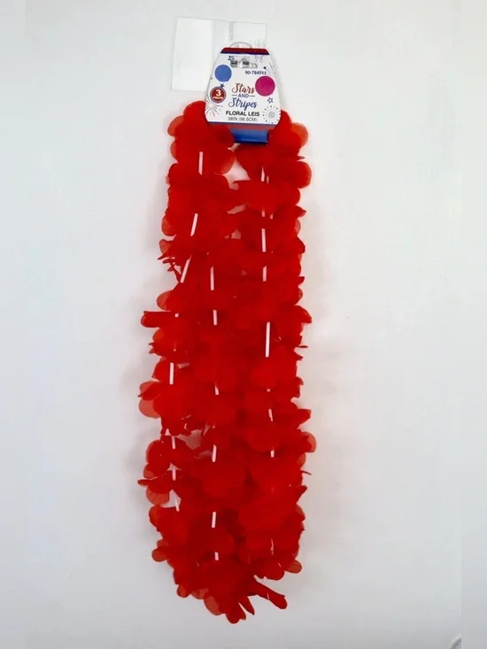 4th of July Red Floral Leis, 3 Pack - Hawaiian, Tropical, Summer Theme Party