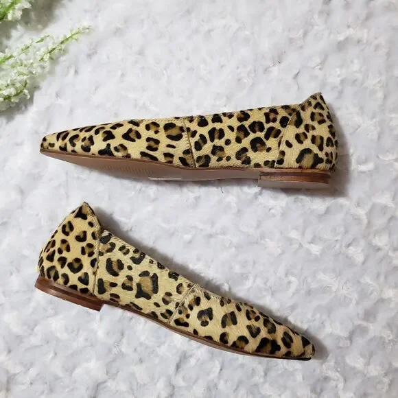 Max and Drew Women size 7 Jaguar Mimi Flat Genuine Leather Calf Hair Animal Prin