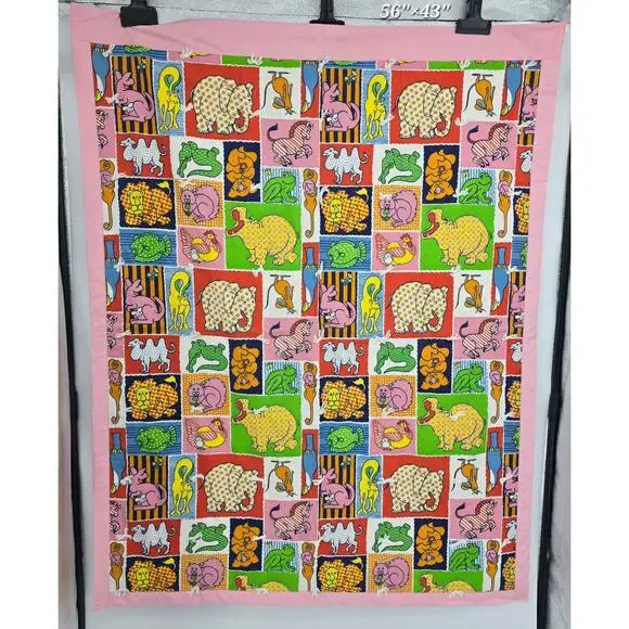 Vintage Retro Storybook Animal Quilt | Whimsical Folk Nursery