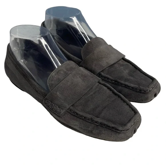 Lafayette 148 New York charcoal gray/ gunmetal rubber sole size 8 women loafer