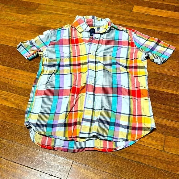 Gap Kids Boys Multi-color Plaid Button Front Shirt, M (8)