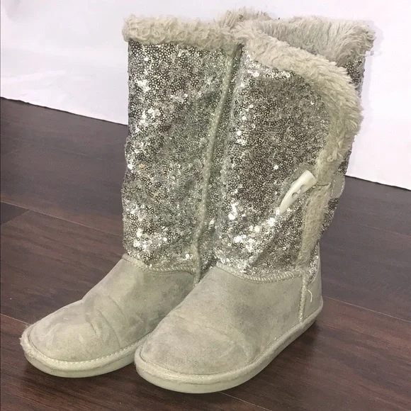 {Justice} Sequin Faux Fur Lined Boots
