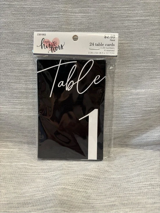 Studio H&V Table Number Cards - Black Table 1 - Pack of 24