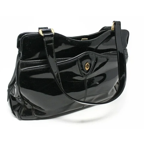 Vintage Almondo Originals Black Patent Leather Style Purse Handbag - Hey Viv