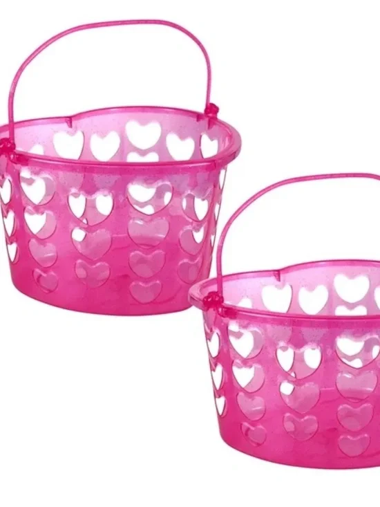 Set of 2 Pink Heart Cutout Plastic Baskets
