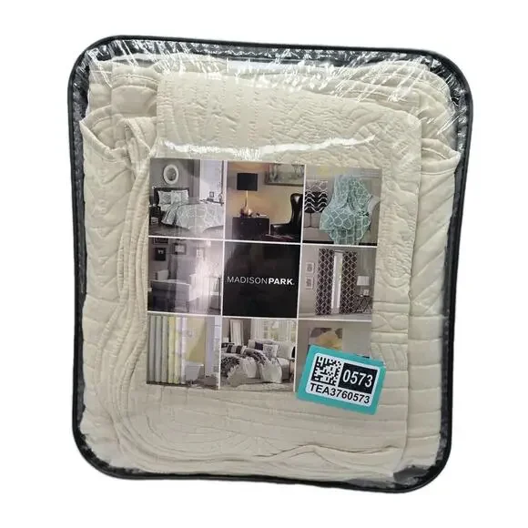 Madison Park 3 PcGenoa Coverlet Set Ivory Full/Queen Org $99 Cottage Farmhouse