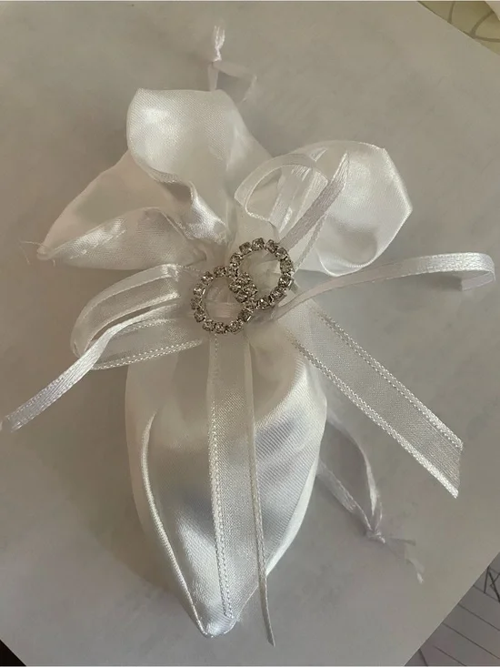 Elegant White Satin Bridal Favor Bag with Crystal Ribbon Accent