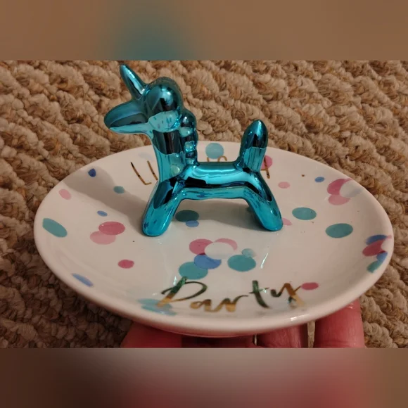 Party Ceramic Ring Dish with Blue Metallic Balloon Dog