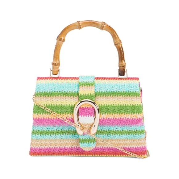 Multicolor Striped Satchel with Bamboo Handle
