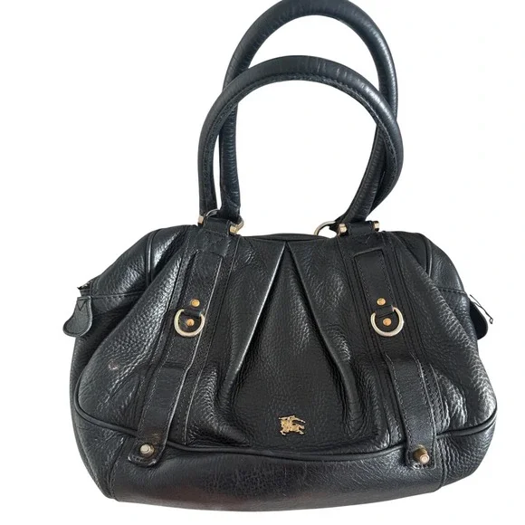 Burberry Black Pebbled Leather Satchel Vintage Y2K Quiet Luxury Designer Handbag