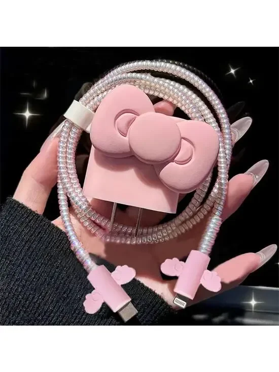 Big Pink Bow iPhone Charger Cable Protectors P17