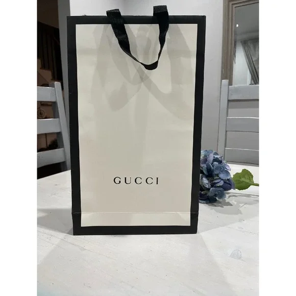 Gucci Shopping Gift Shoe Bag Black White‎ Authentic Paper Tote