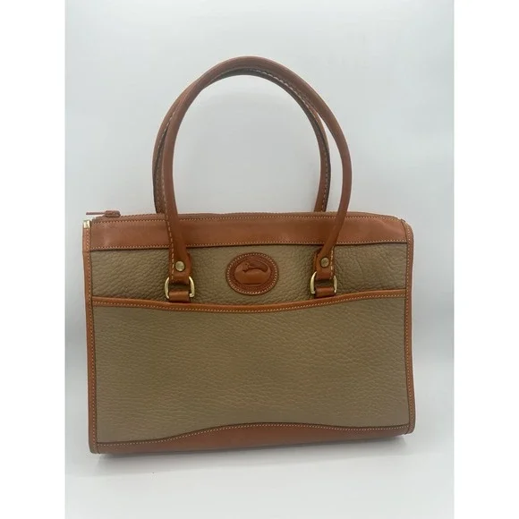 Dooney & Bourke Vintage Beige AWL Pebbled Leather Satchel Handbag