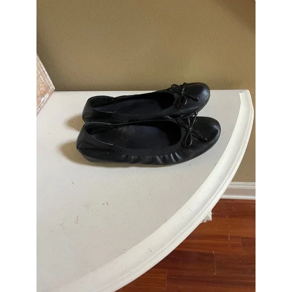 Vionic Matira Black Leather Ballet Flats Bow Detail Orthotic Support Womens 8.5