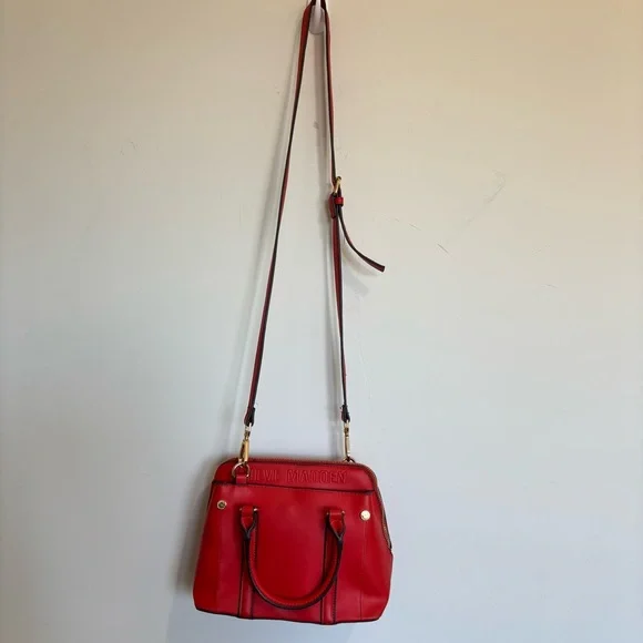 Steve Madden Satchel Messenger Crossbody Bag Crimson Red PU Leather Gold‎ Accent