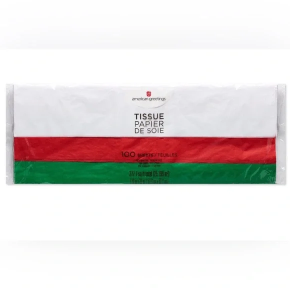 American Greetings 100 count red, white and green tissue paper NWT