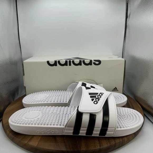 Adidas Adissage‎ Slip On Sandals Slides White Black Casual Beach F35573 Men's 17