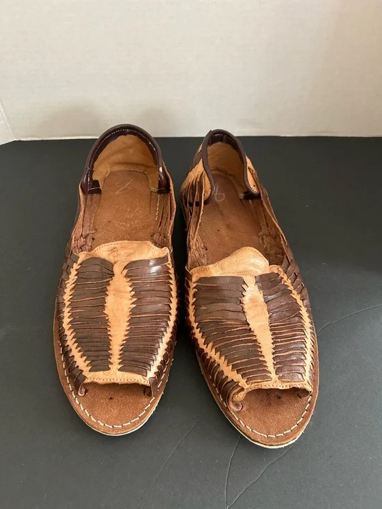New Men's Two-Tone Brown Leather Huarache Slip-On Shoes size 8