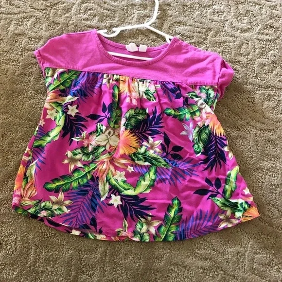 Gap kids small tropical floral swingy top 6/7 pink magenta