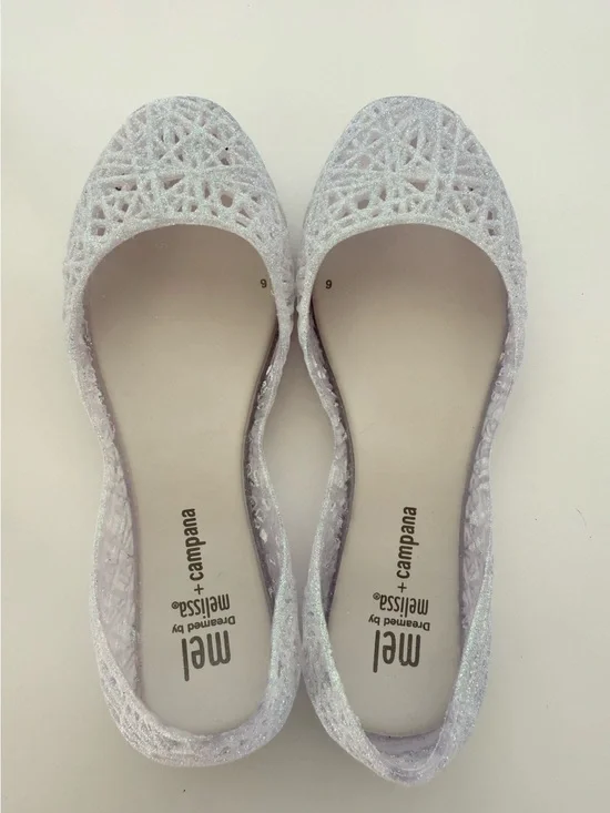 Mini Melissa Brand NEW Girl Glitter White Flat Shoes