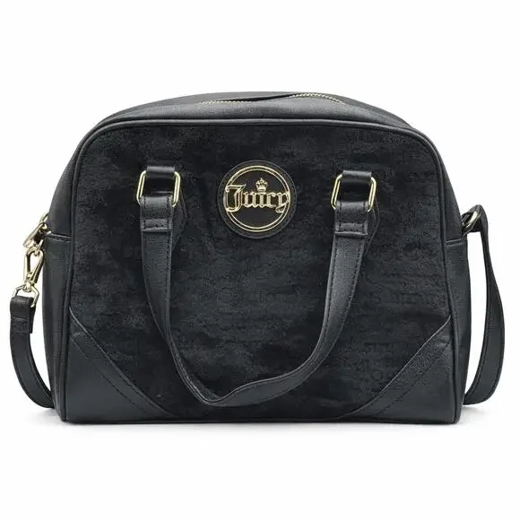 Juicy Couture If The Crown Fits Velour Satchel NWOT Black Y2K