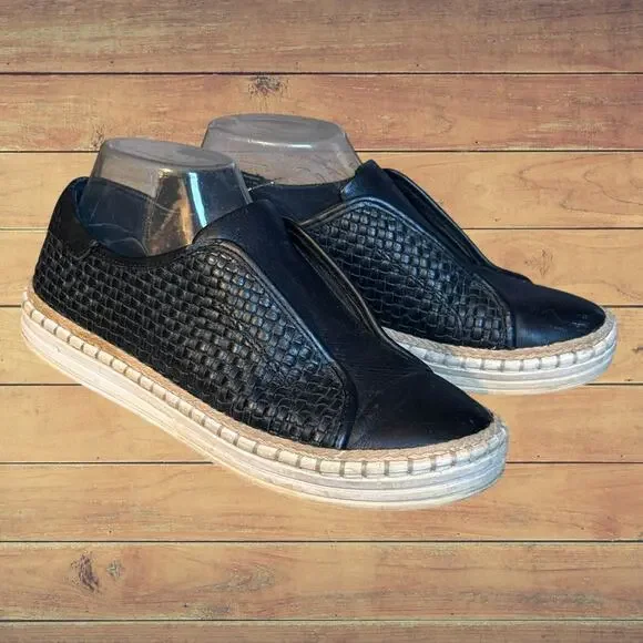 J‎ Slides Kayla Woven Black Slip On Platform Sneakers Woman Sz 7.5M Leather