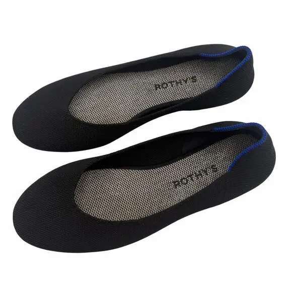 Rothy’s Black The Flat Round Toe Knit Slip On Size 8.5 Washable Work Luxury