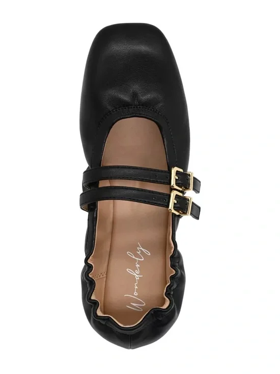 NEW Wonderly Size 9 Black Double-Strap Square-Toe Mary Jane Flats