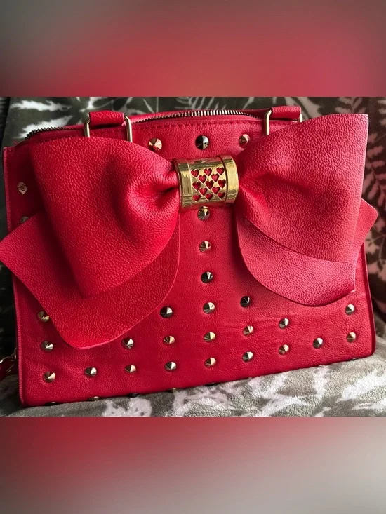 Betsey Johnson Red Bow Studded Satchel