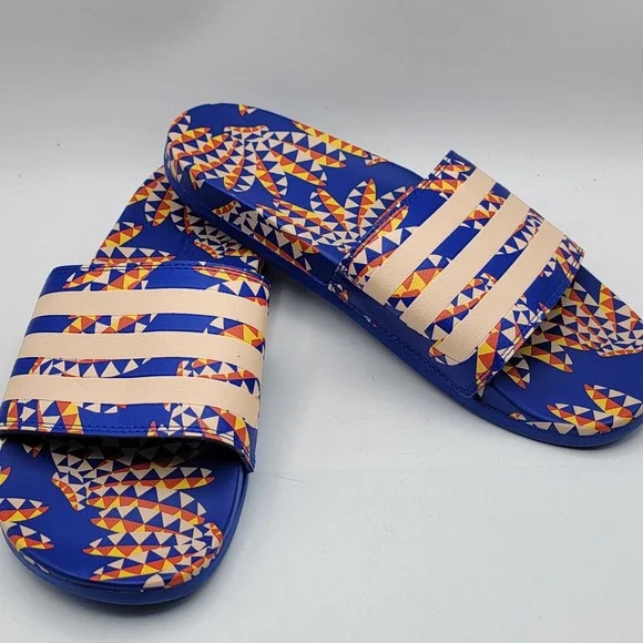 Adidas Adilette Shower Slides Blue Multicolor Geometric Mens 11 IG1270 Sandals
