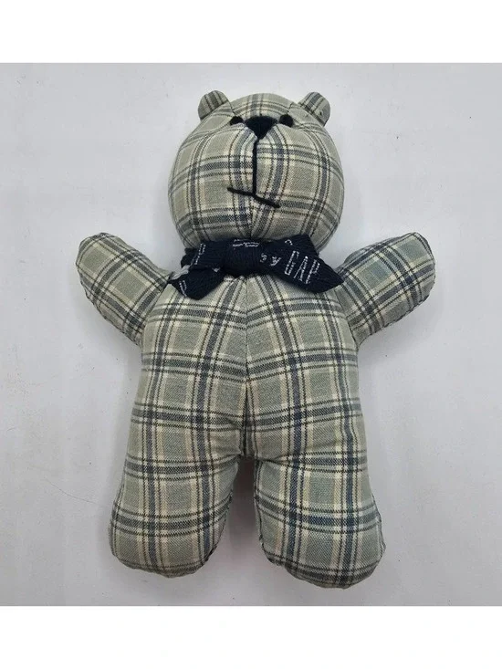 Vtg Baby Gap Blue Plaid Toy Teddy Bear Rattle 6”