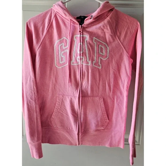 Gap Girls‎ Pink Full Zip Hoodie Sweatshirt Logo Front Size Small Youth