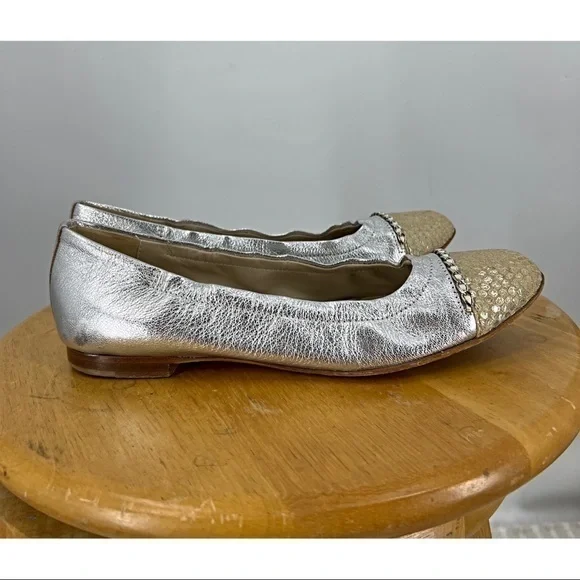 AGL Attilio Giusti Leombruni silver gold toe ballet flat 38/7.5