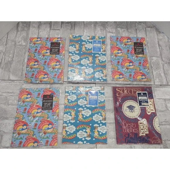 Lot of 6 NOS New Vtg Assorted American Greetings Giant Sheet Gift Wraps‎ Ziggy