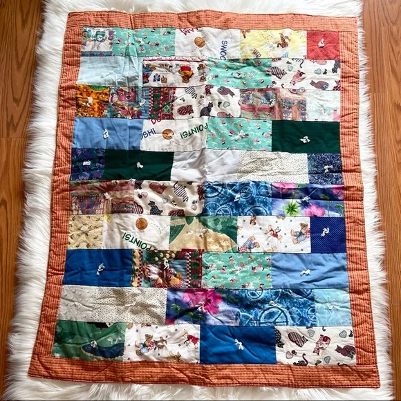 VTG Baby Or Child’s Homemade Patchwork Quilt Blanket 34” x 40”