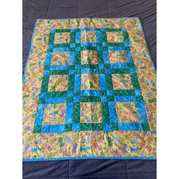 Handmade Colorful Patchwork Baby Quilt with Animal Print