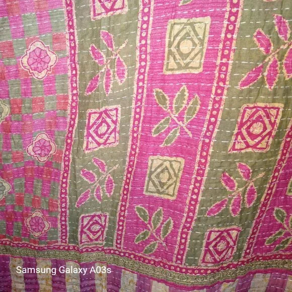 Kantha Quilt Peach Green 56