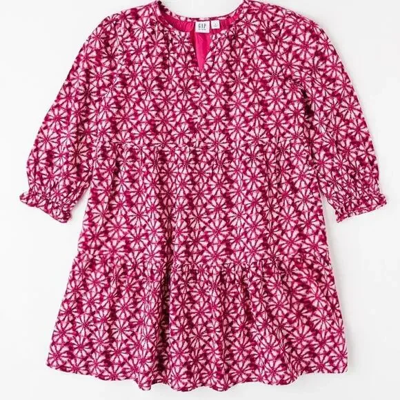 Gap Kids Pink Long Sleeve Dress sz small Flutter Sleeve Tiered Dress