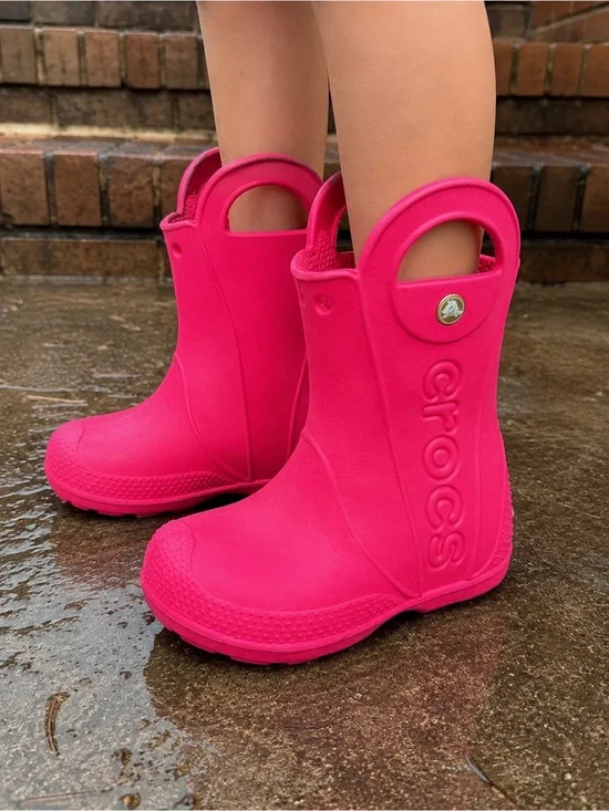Crocs Handle It Rain Boots Bright Pink Waterproof Kids Size 11 EUC