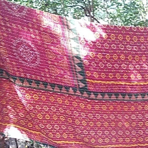 Kantha Quilt Christmas Red Green Marigold 55