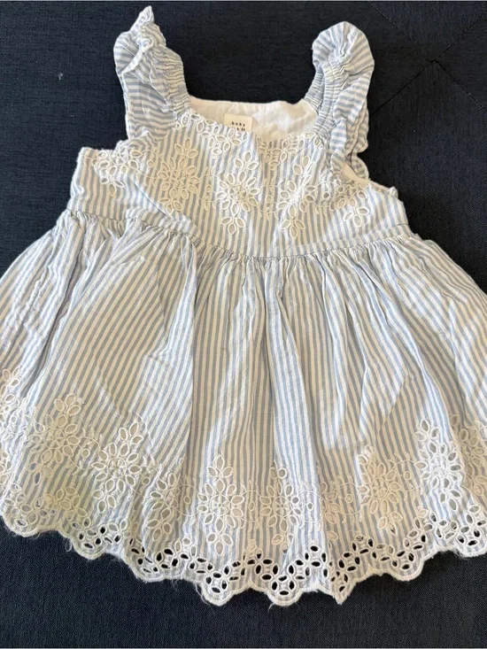 Baby Gap Blue and White Striped Eyelet Dress Sz 6-12